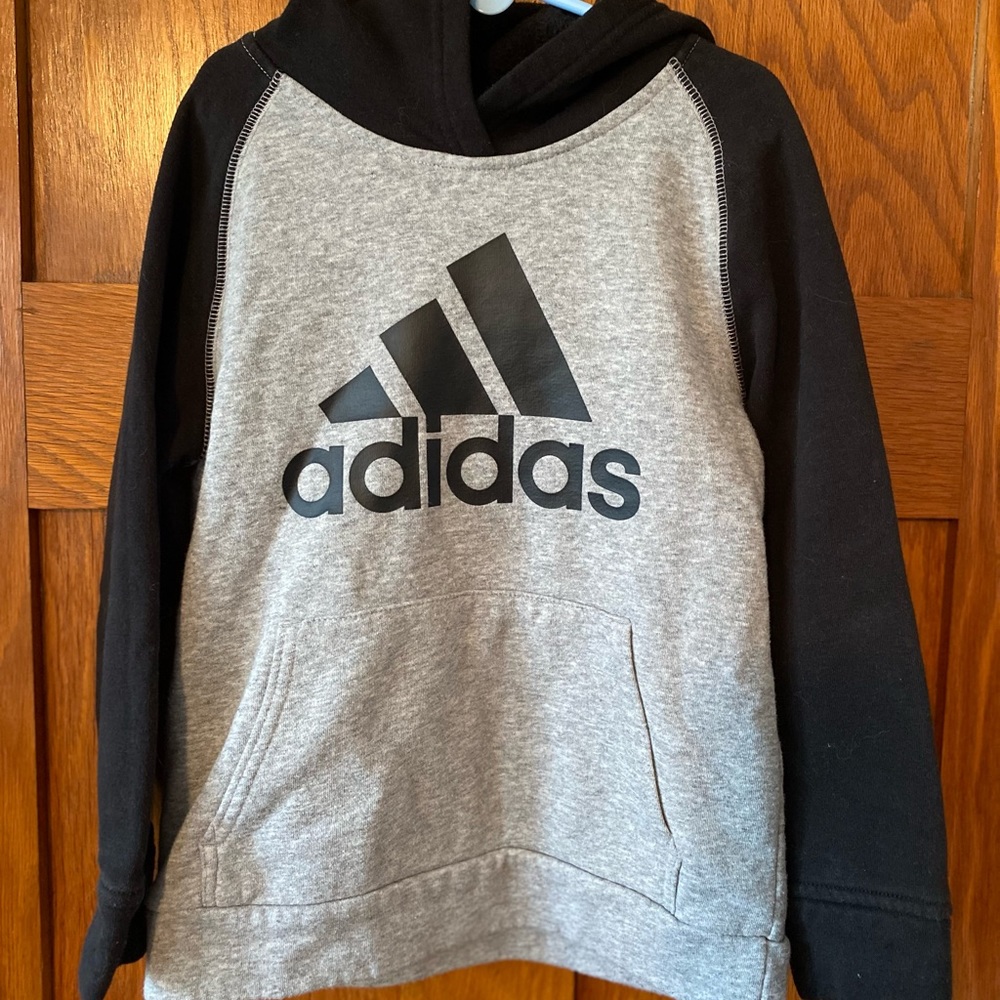 Adidas black/gray hoodie with large logo sz 6